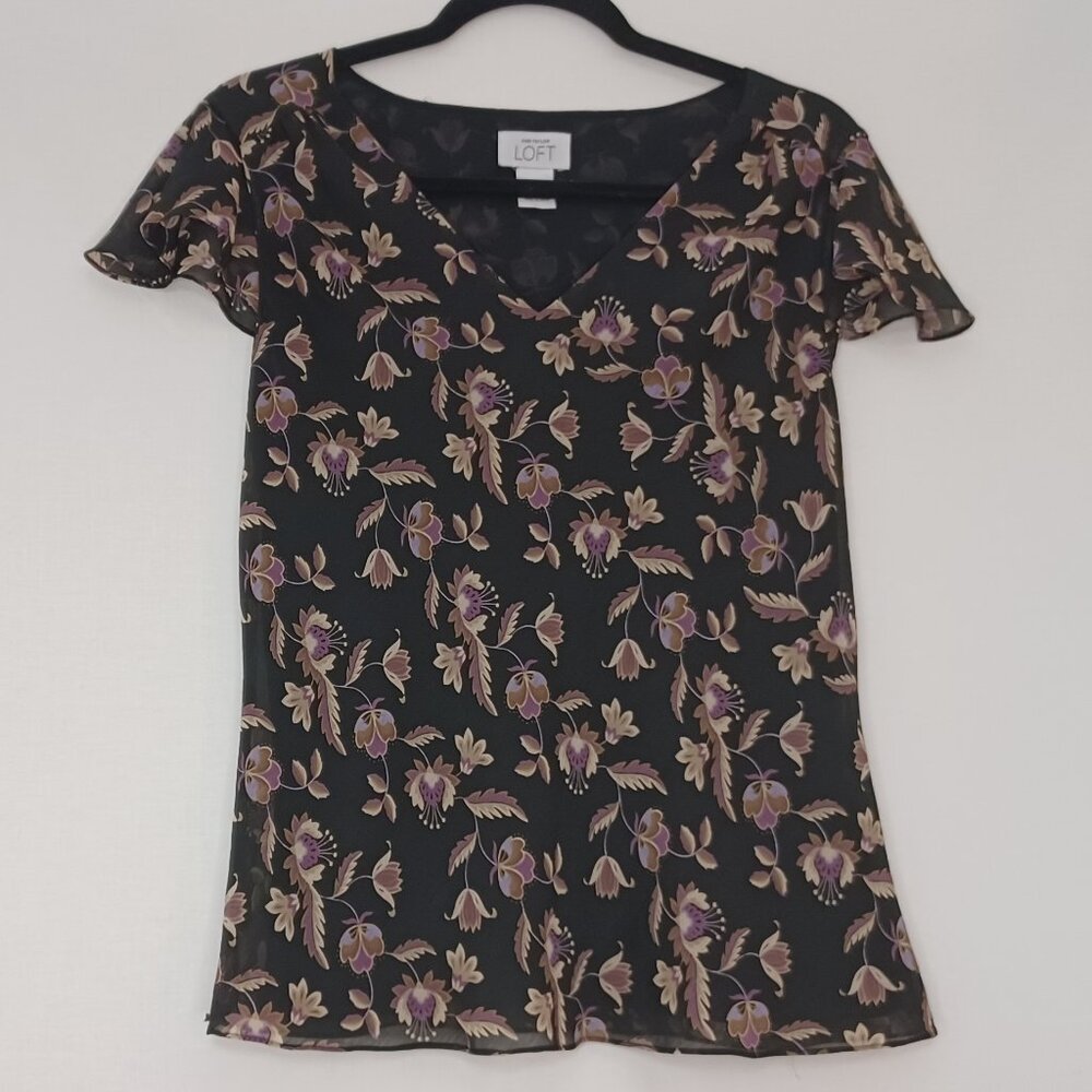 Women's Ann Taylor Loft Summer/Spring Floral Sheer w/ Black Lining Top Size Med